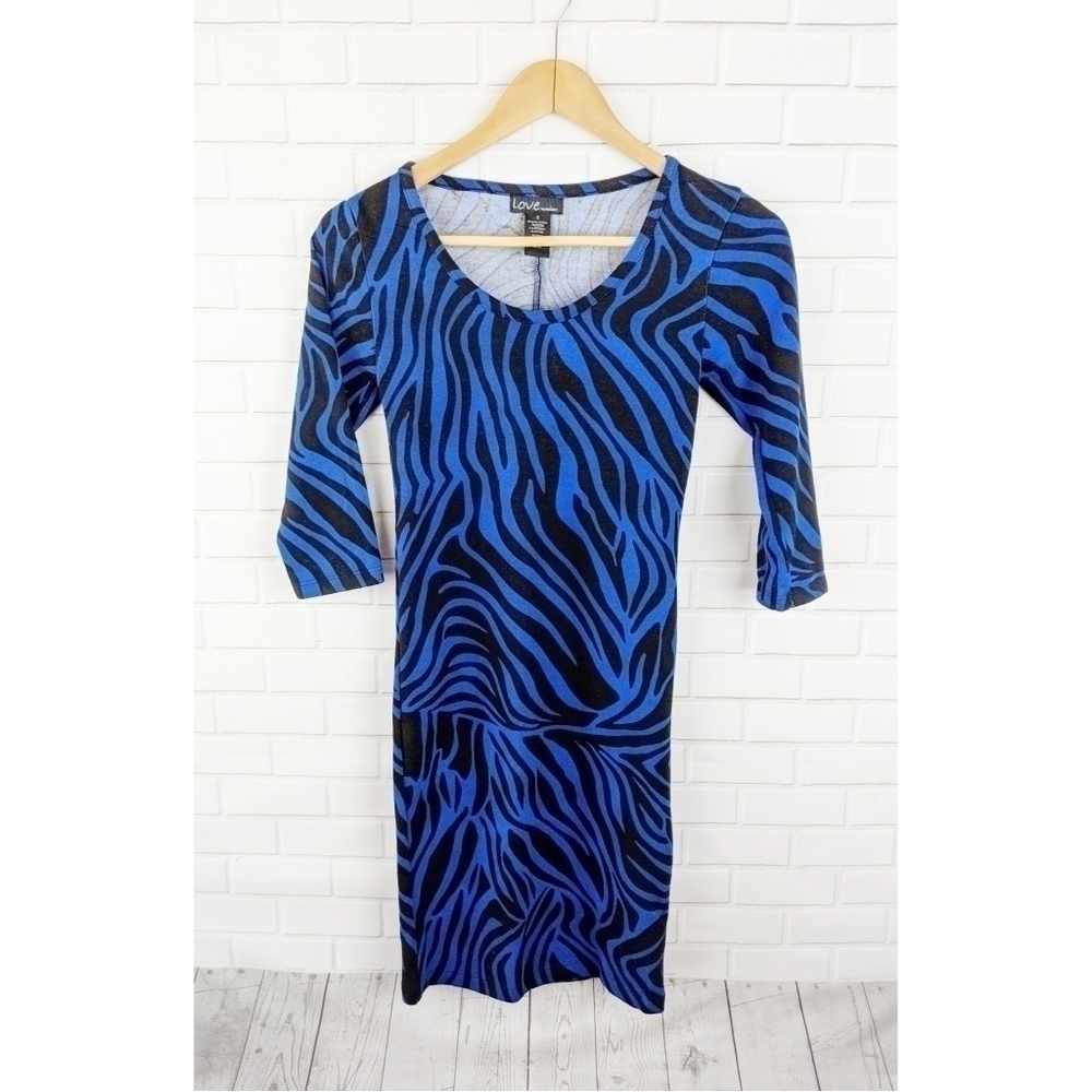 Love by Chesley Blue Black Animal Bodycon Dress Women's Small